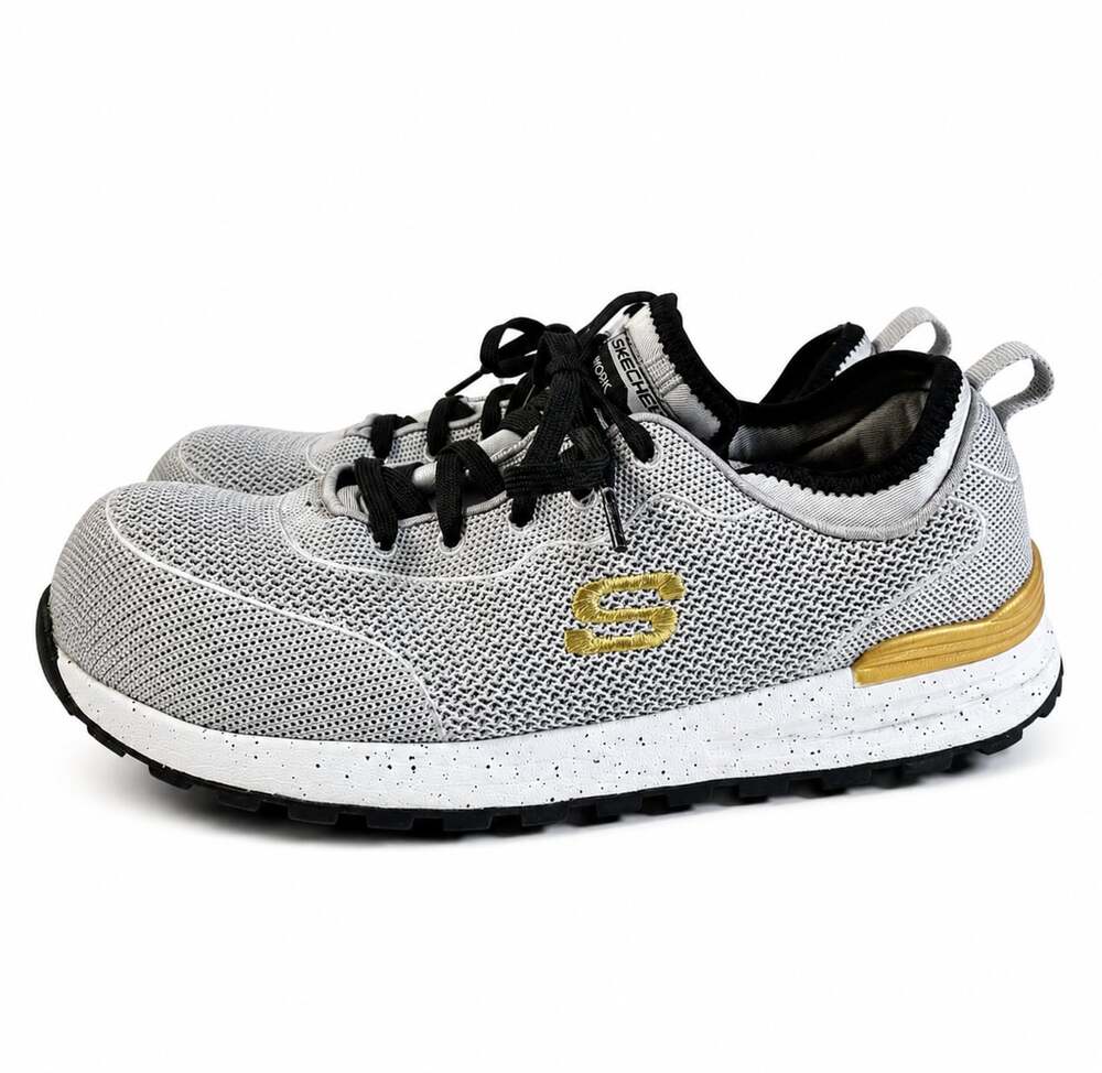 Skechers Work 108033W Safety Toe Sneakers Gray Gold Size 8.5
